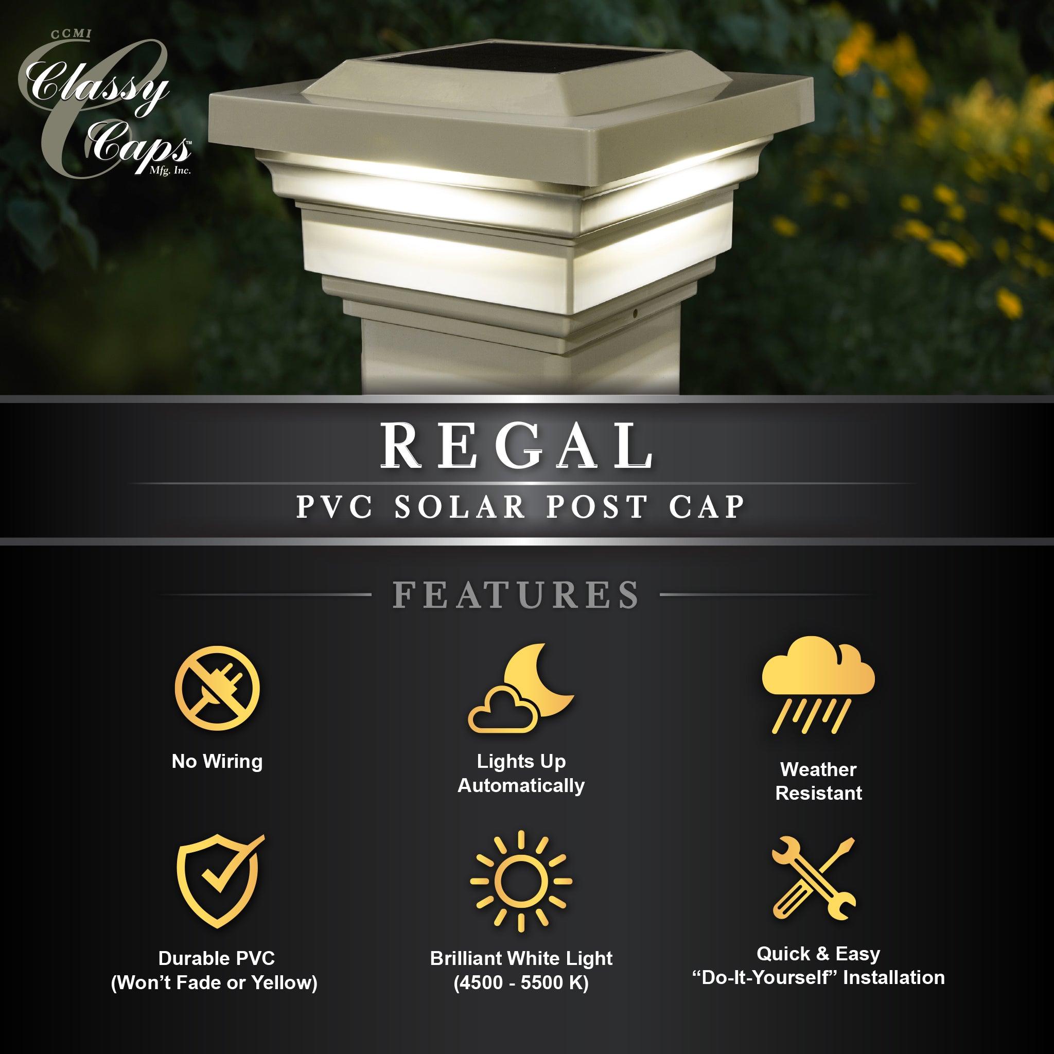 Regal Solar Post Cap - Tan With 3.5"x3.5" Adaptor - Classy Caps Mfg. Inc.