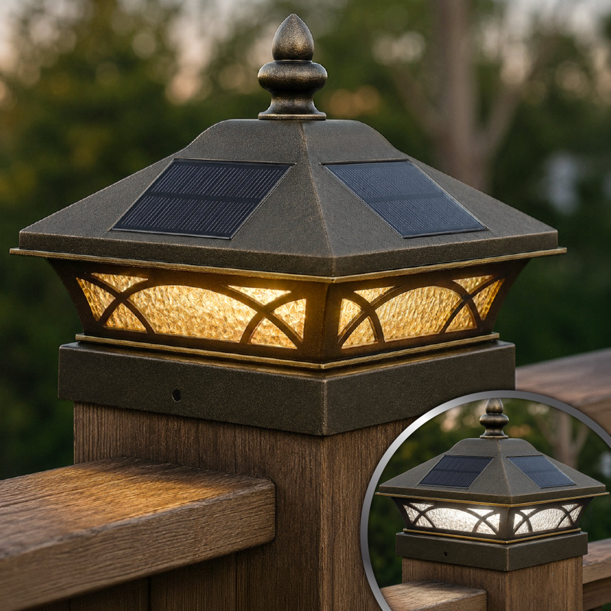 4x4 Coventry Solar Post Cap - Antique Bronze