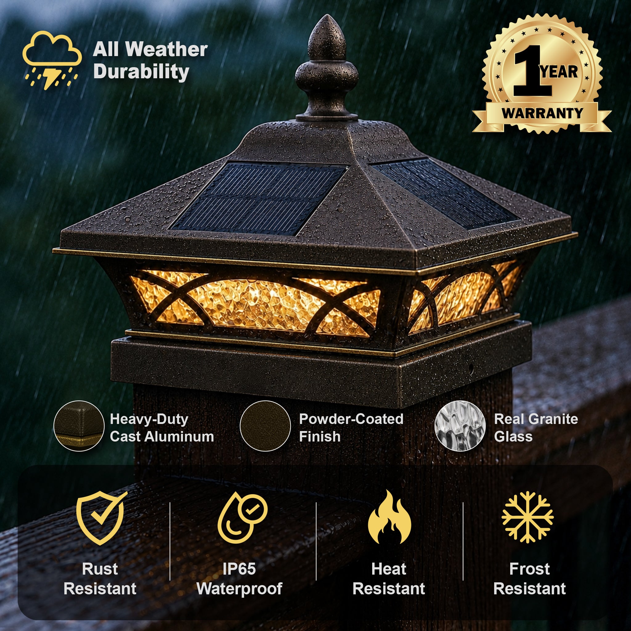 4x4 Coventry Solar Post Cap - Antique Bronze