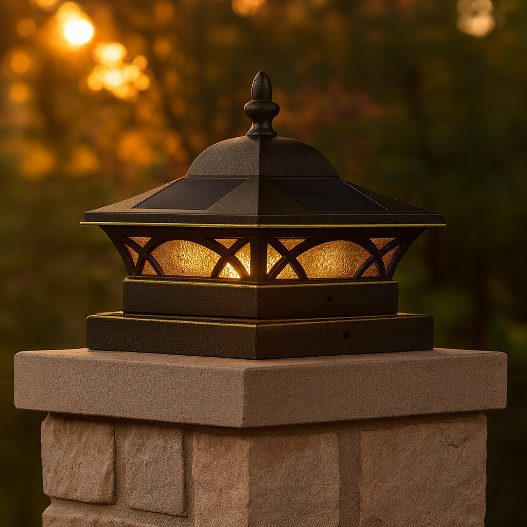 Coventry Solar Post Cap + 7.5"x7.5" (8x8 Nominal) Adapter - Antique Bronze