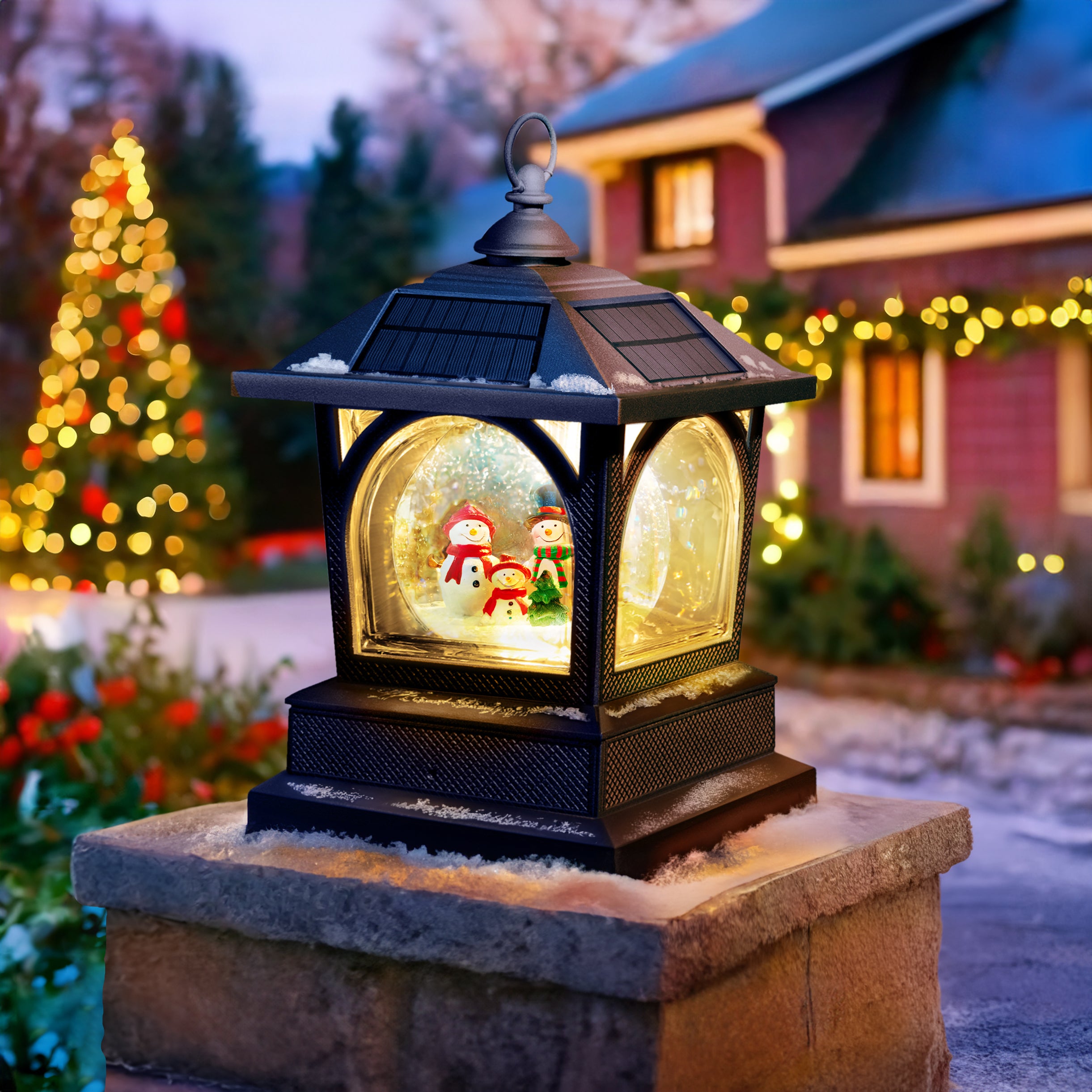 Solar Holiday Table Lantern/Post Cap with 7.5”x7.5” Base Adapter/Surfa