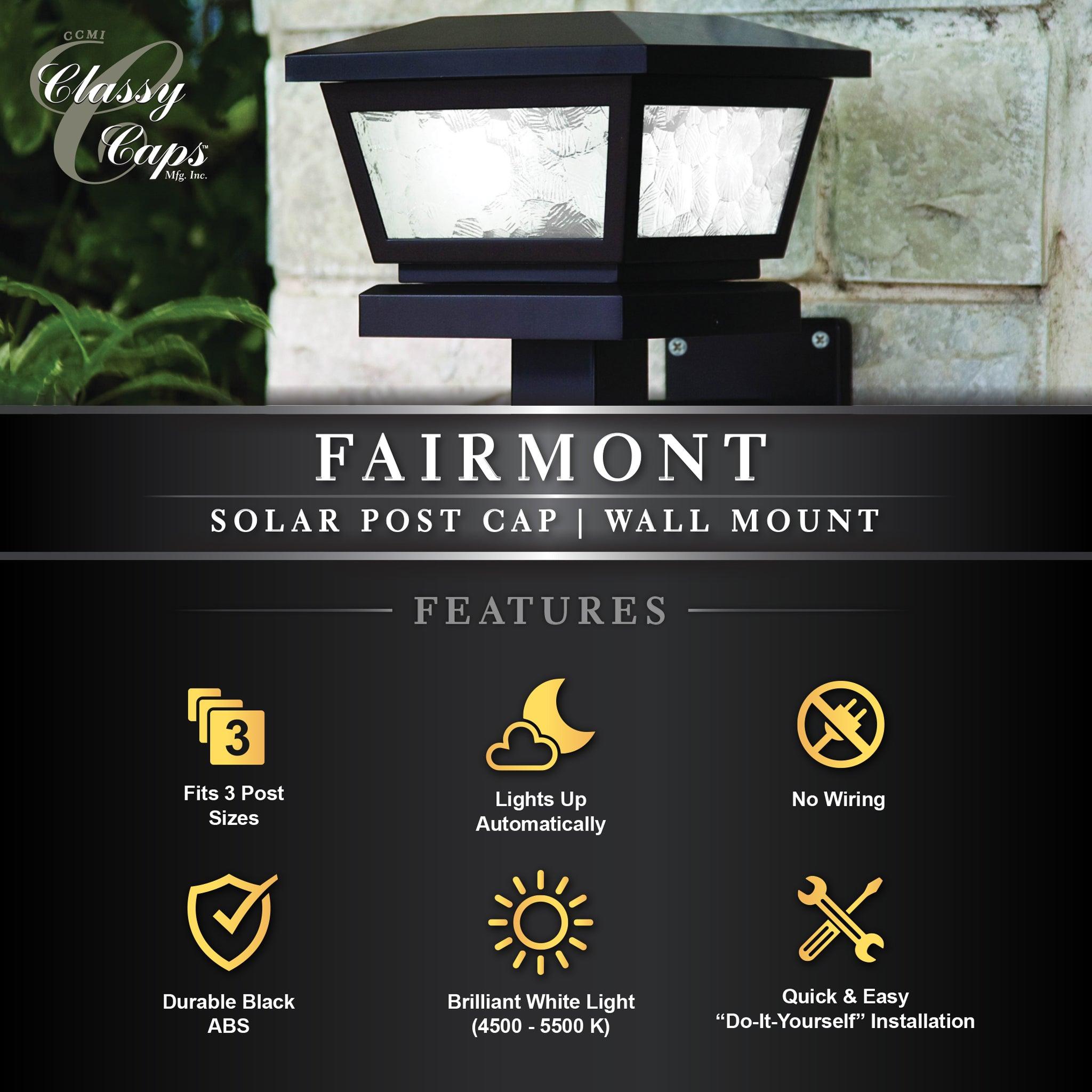 Fairmont Solar Post Cap/ Wall Mount - Black - Classy Caps Mfg. Inc.