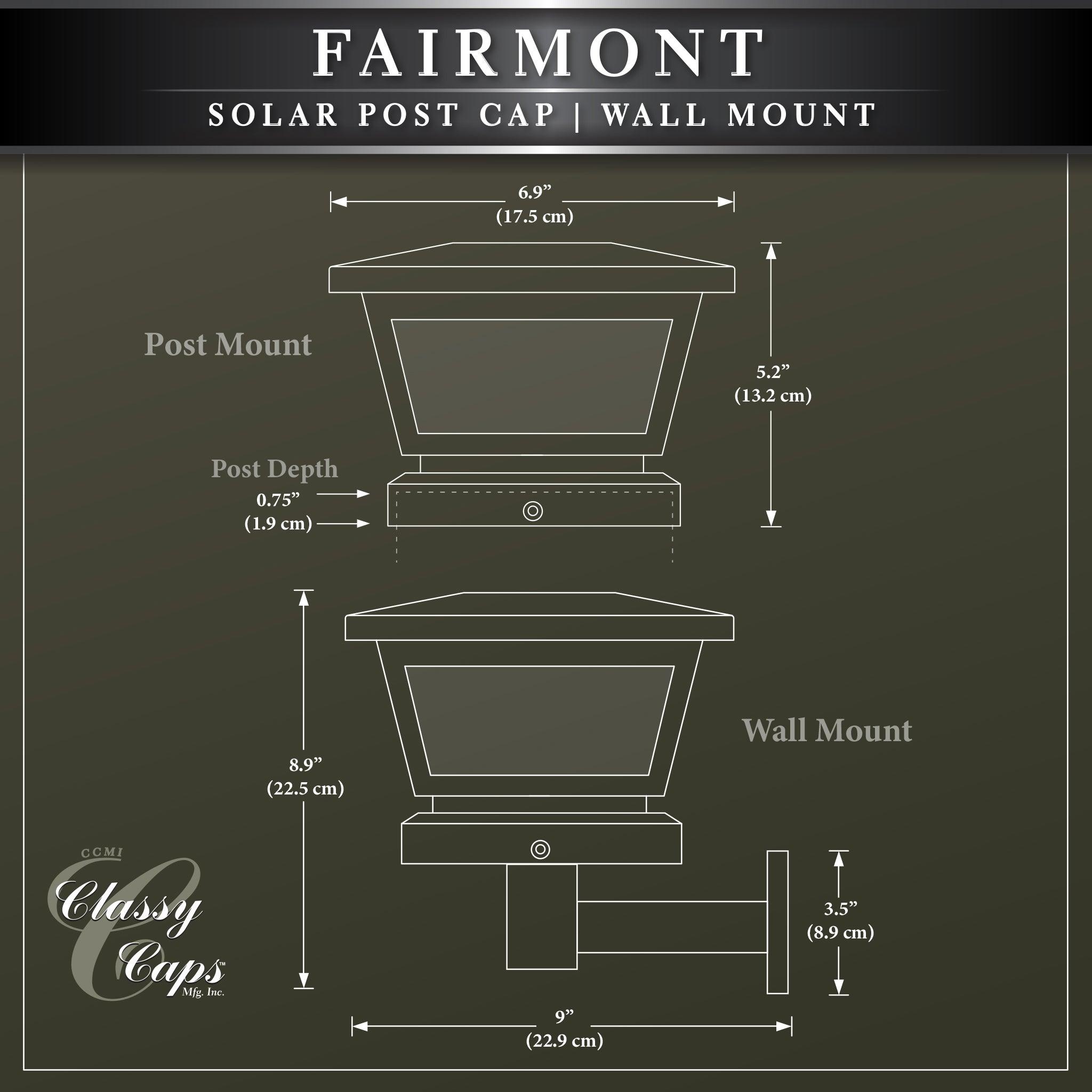 Fairmont Solar Post Cap/ Wall Mount - Black - Classy Caps Mfg. Inc.