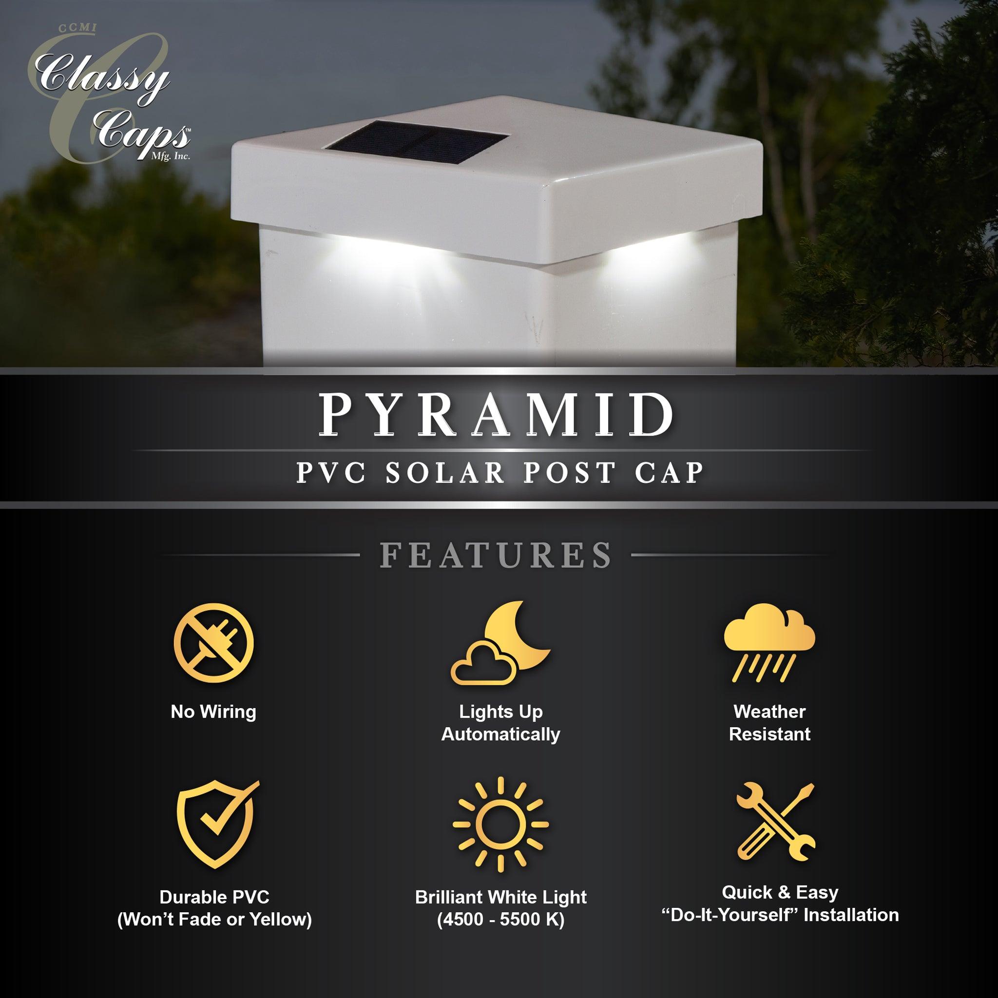 Pyramid Solar Post Cap - White 5x5 - Classy Caps Mfg. Inc.