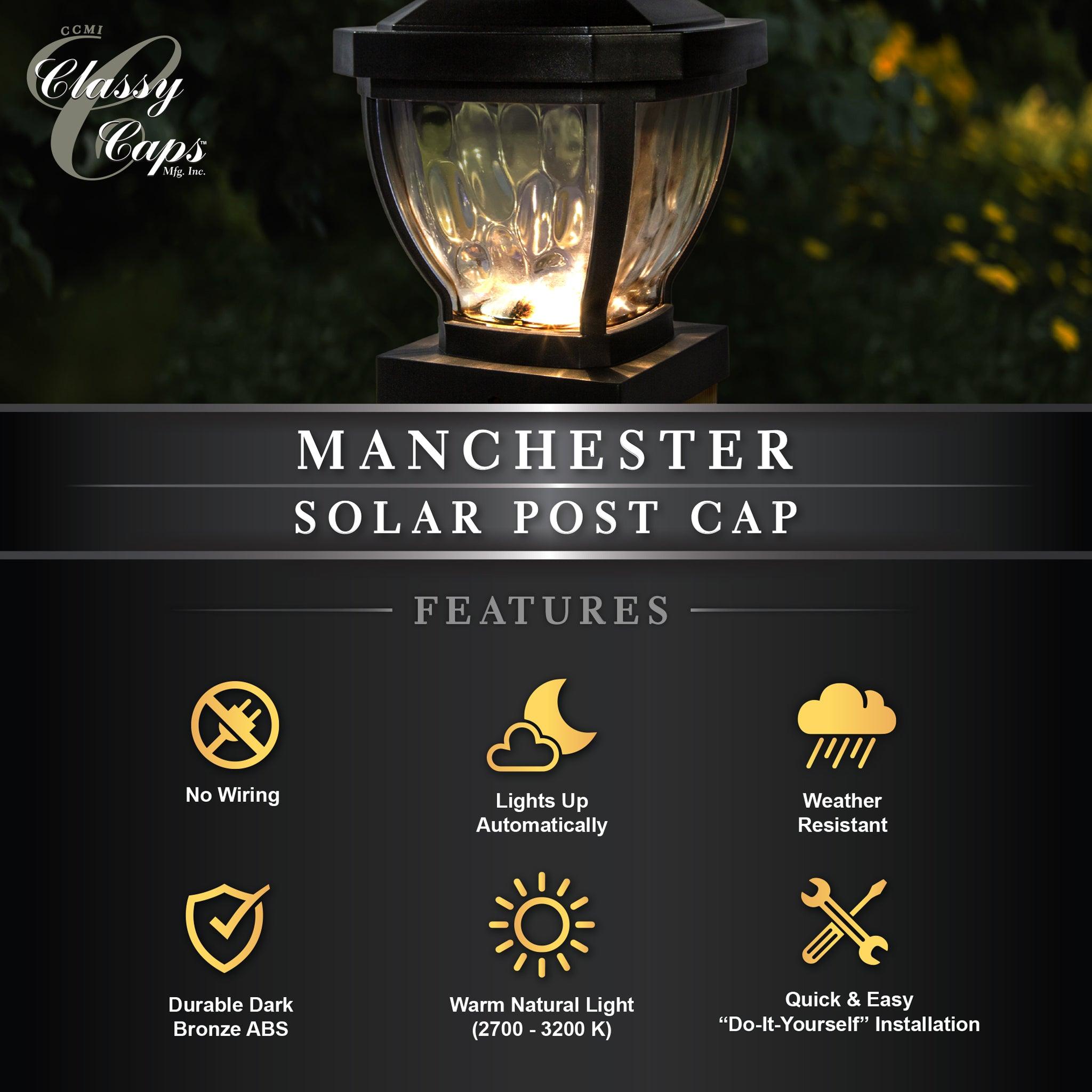 Manchester Solar Post Cap - Dark Bronze - Classy Caps Mfg. Inc.