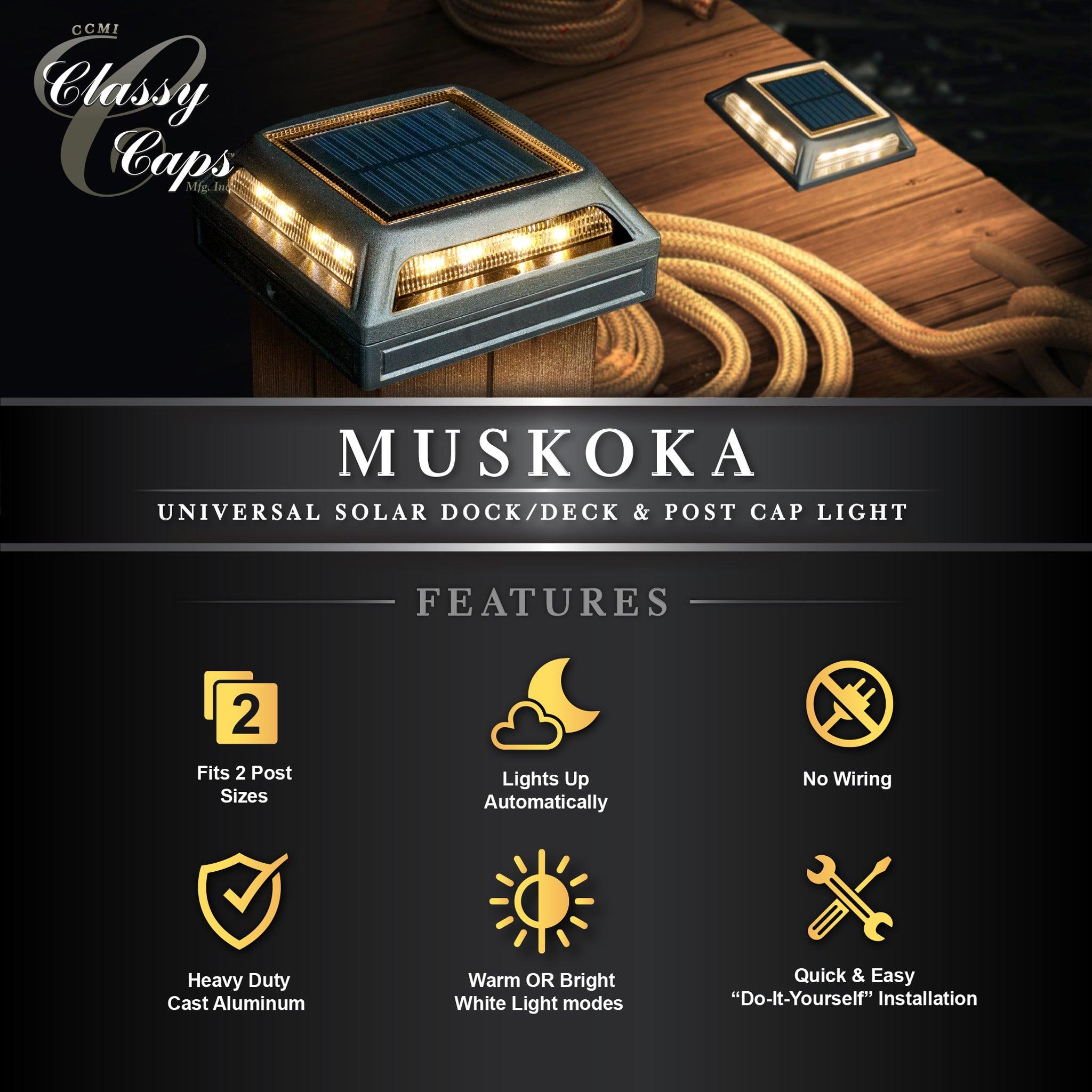 Muskoka Universal Solar Dock/Deck & Post Cap Light - Black - Classy Caps Mfg. Inc.