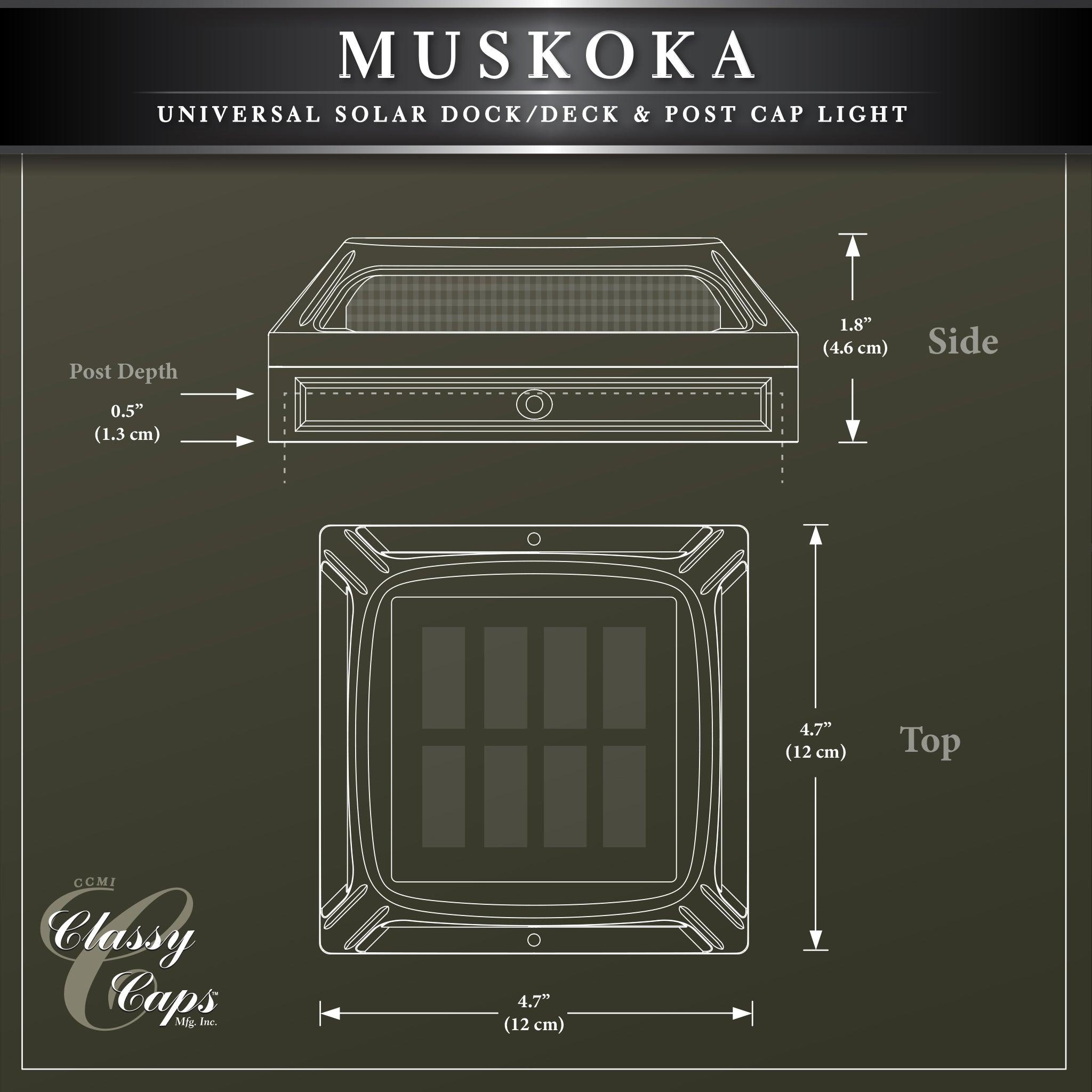 Muskoka Universal Solar Dock/Deck & Post Cap Light - Black - Classy Caps Mfg. Inc.