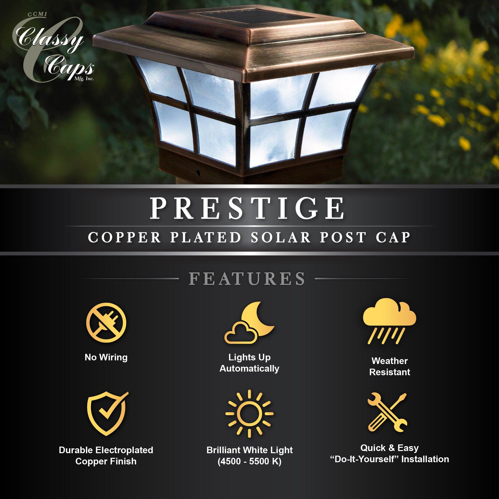 Prestige Solar Post Cap - Copper Electroplated SLO79C - Classy Caps Mfg. Inc.