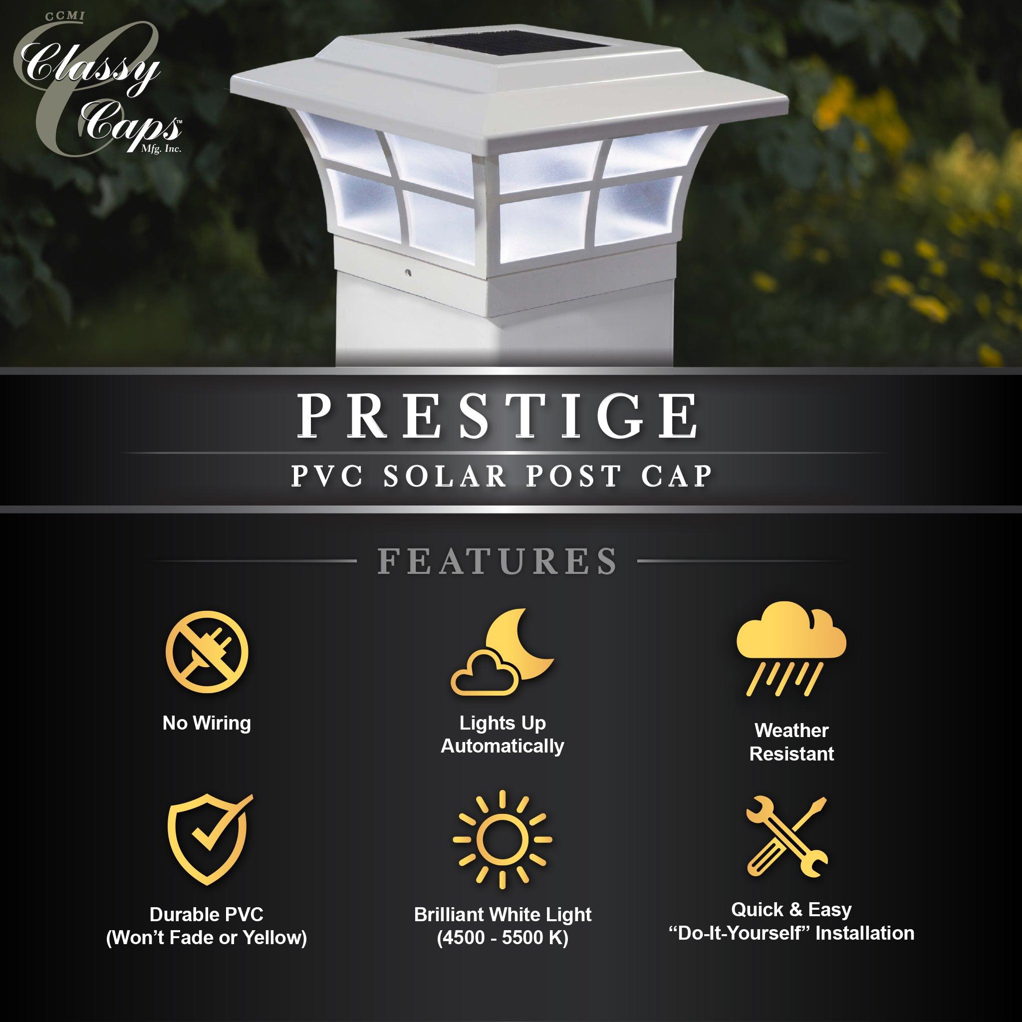 Prestige Solar Post Cap - White SLO85 - Classy Caps Mfg. Inc.