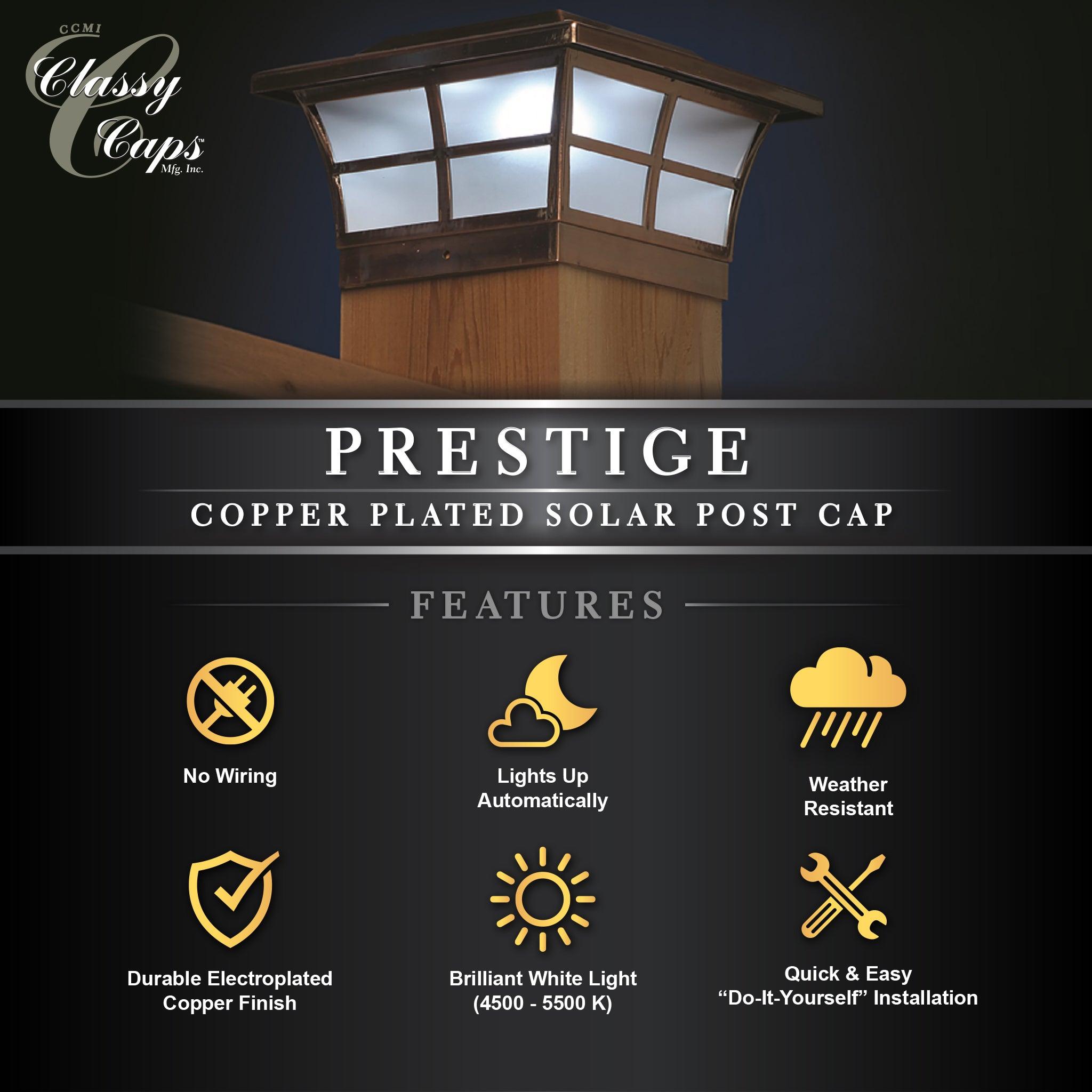 Prestige Solar Post Cap - Copper Electroplated SLO86 - Classy Caps Mfg. Inc.