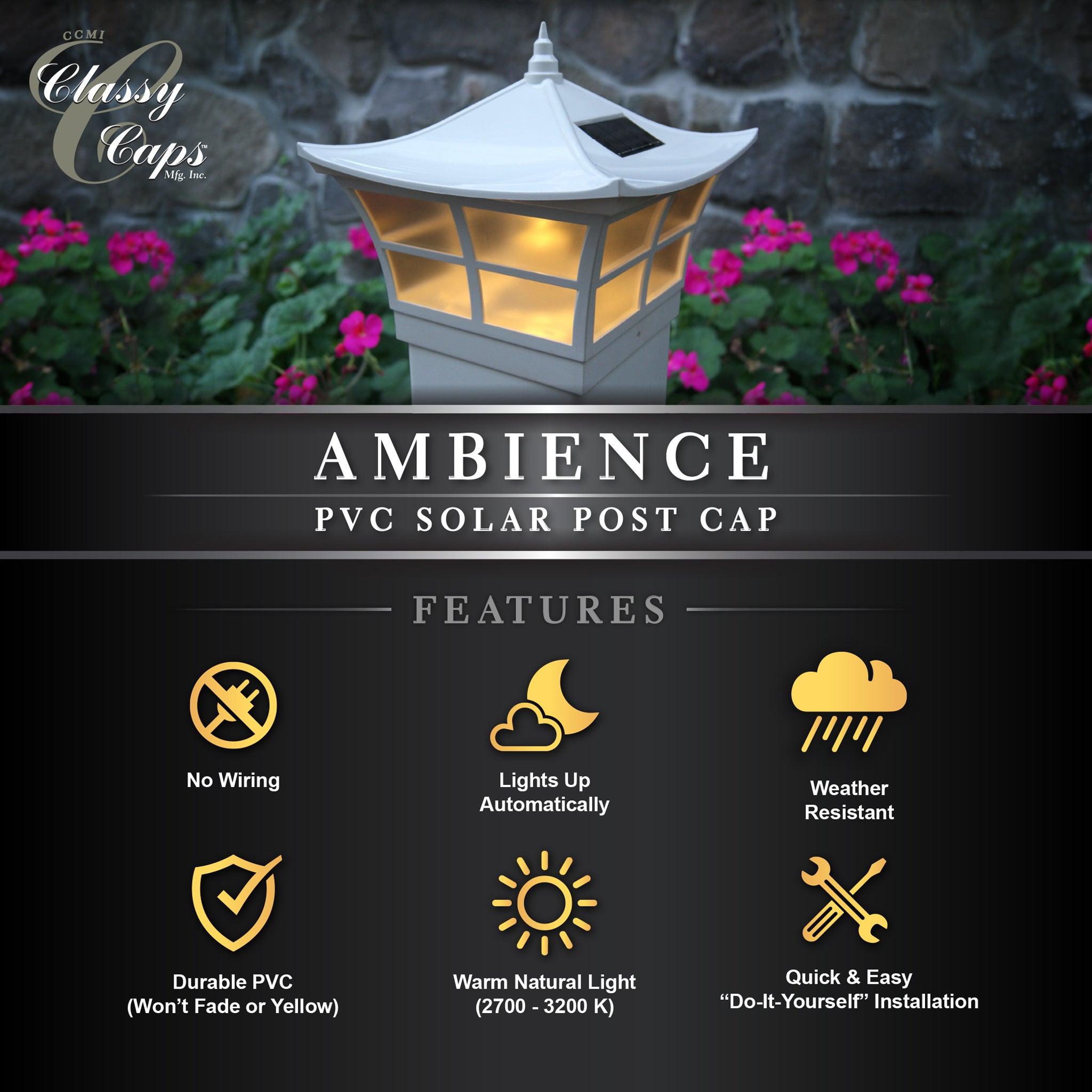 Ambience Solar Post Cap - White - Classy Caps Mfg. Inc.