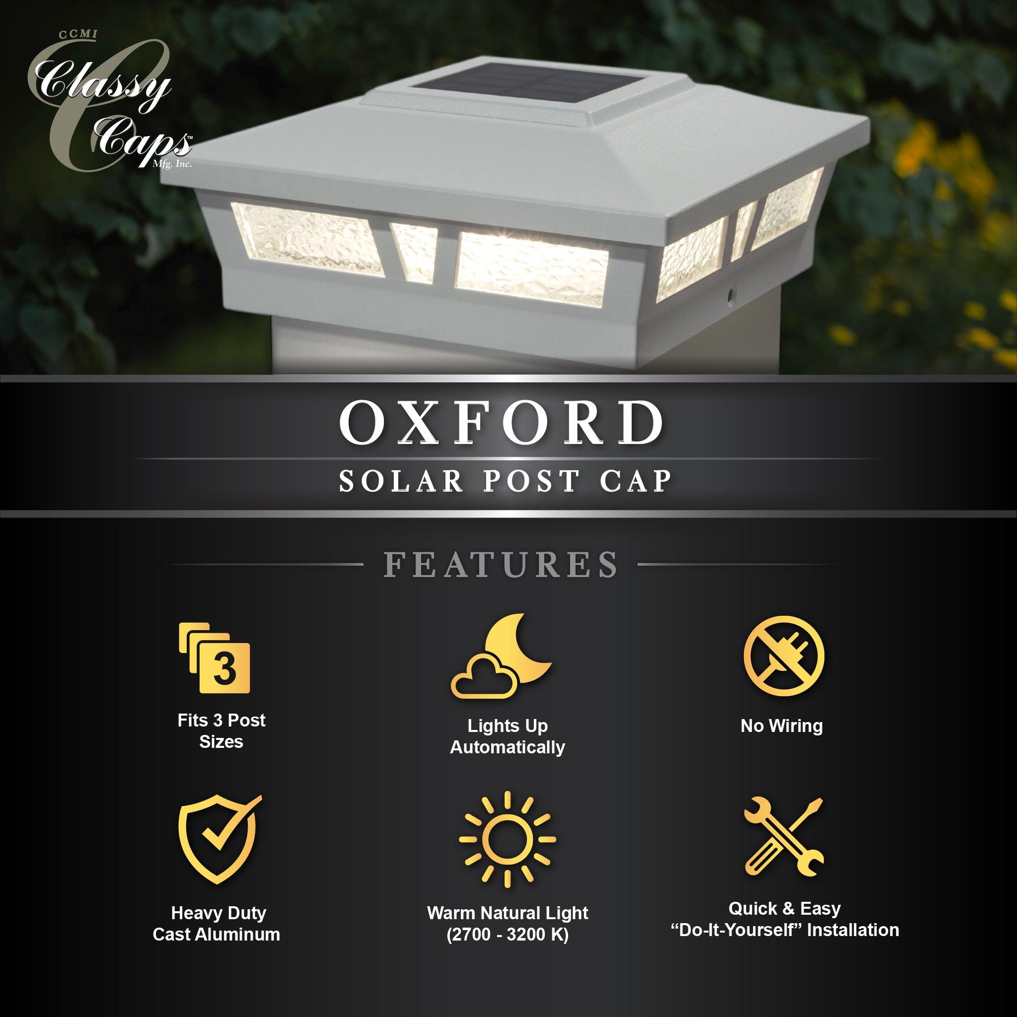 Oxford Solar Post Cap - White - Classy Caps Mfg. Inc.