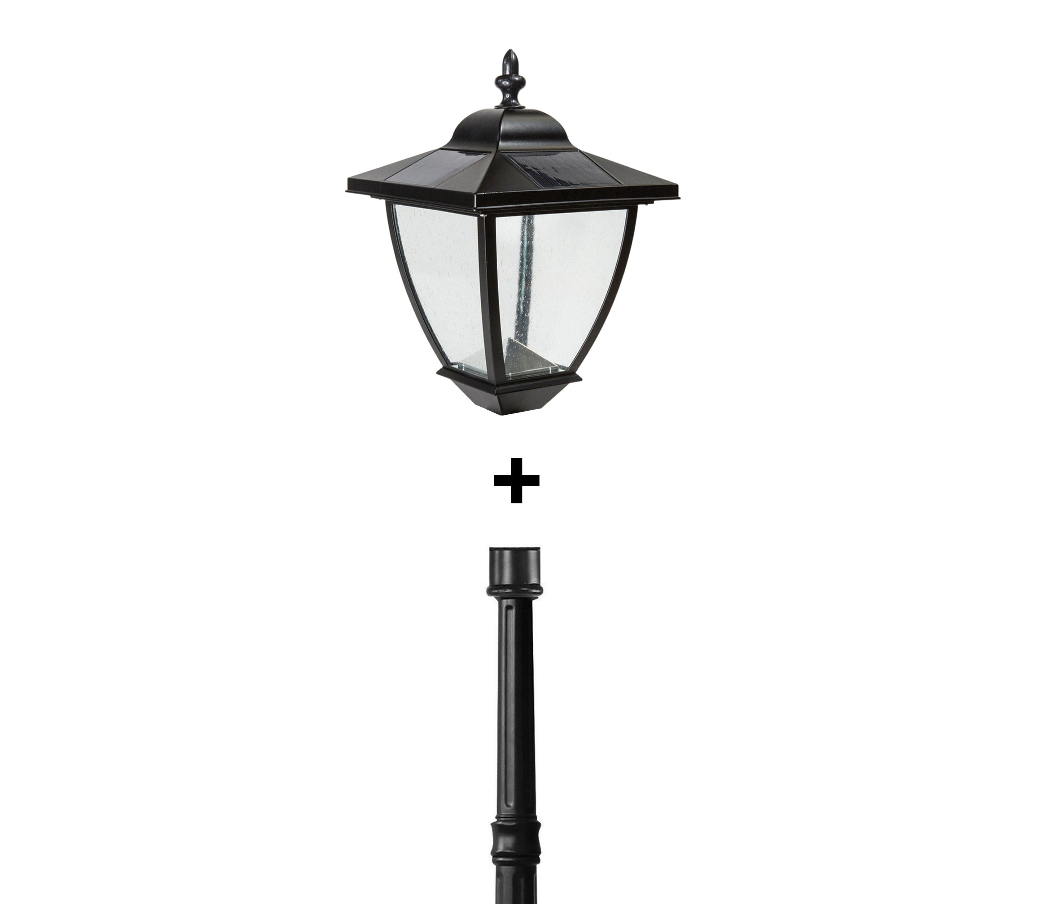 Black Aluminum Elegante Solar Lamp With Lamp Post Base - Classy Caps Mfg. Inc.