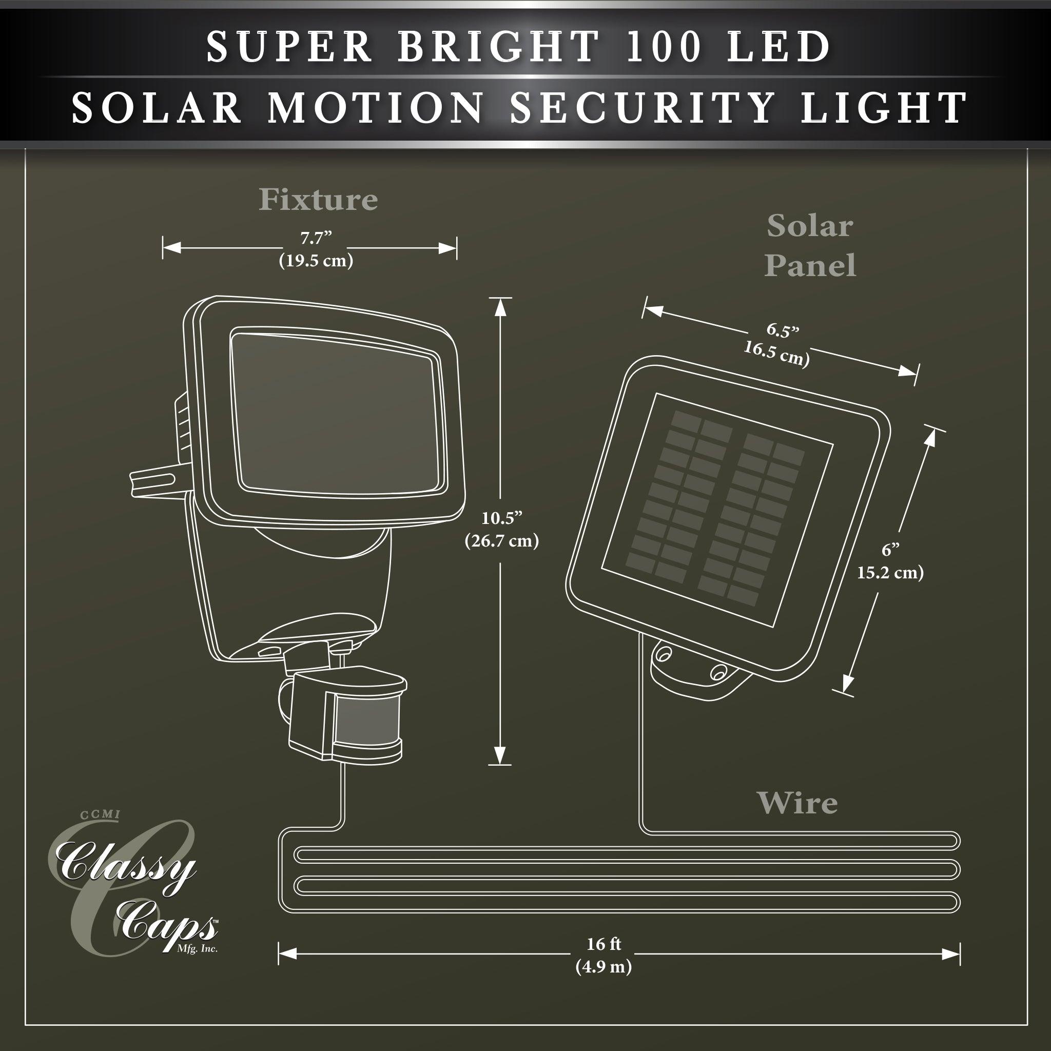 Super Bright 100 LED Solar Motion Security Light - Classy Caps Mfg. Inc.