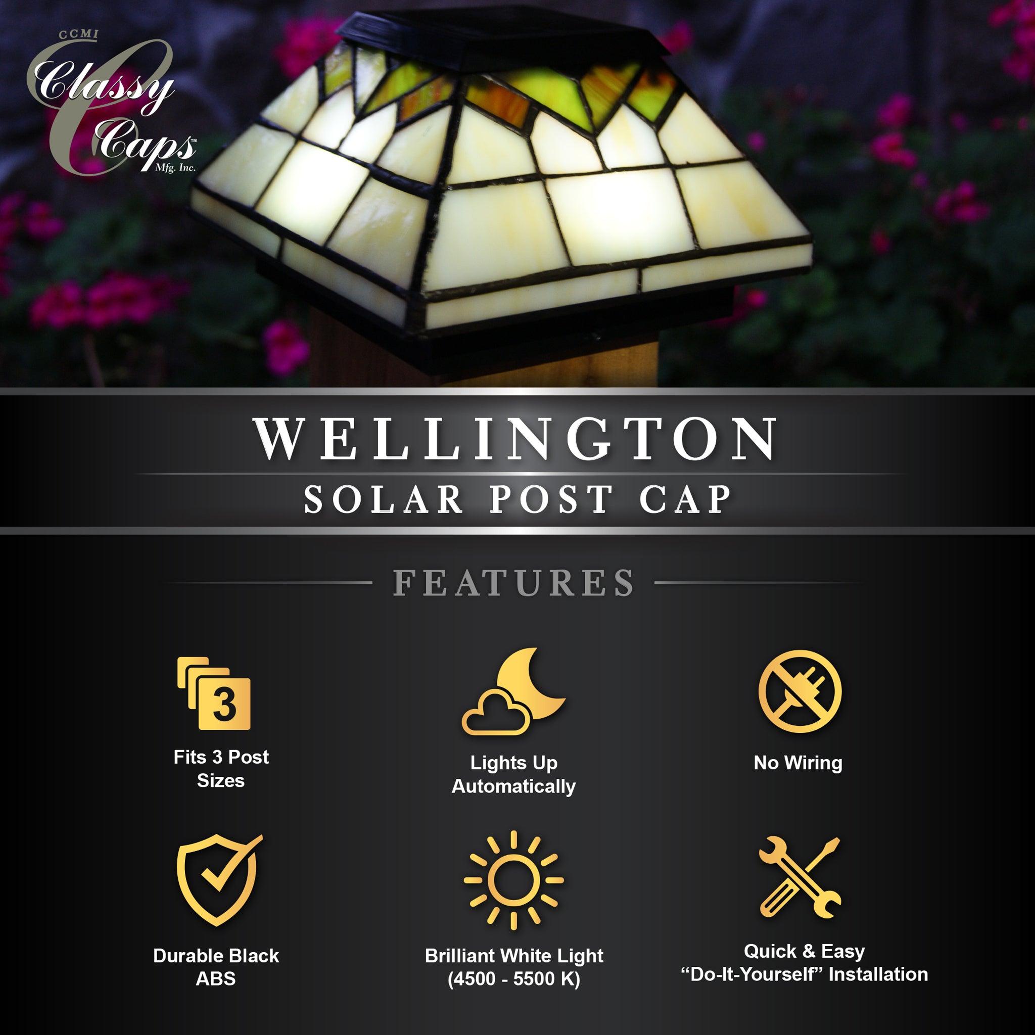 Wellington Solar Post Cap - Stained Glass - Classy Caps Mfg. Inc.